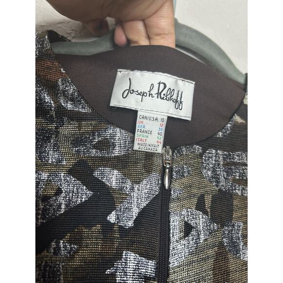 Joseph Ribkoff Jacket Top Zip Up Brown Silver Metallic Long Sleeve Size 10 - Picture 6 of 9